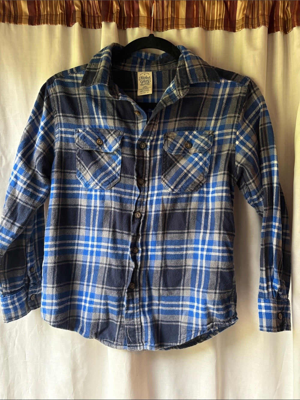 Faded Glory Blue Plaid Button-Up Shirt for Kids